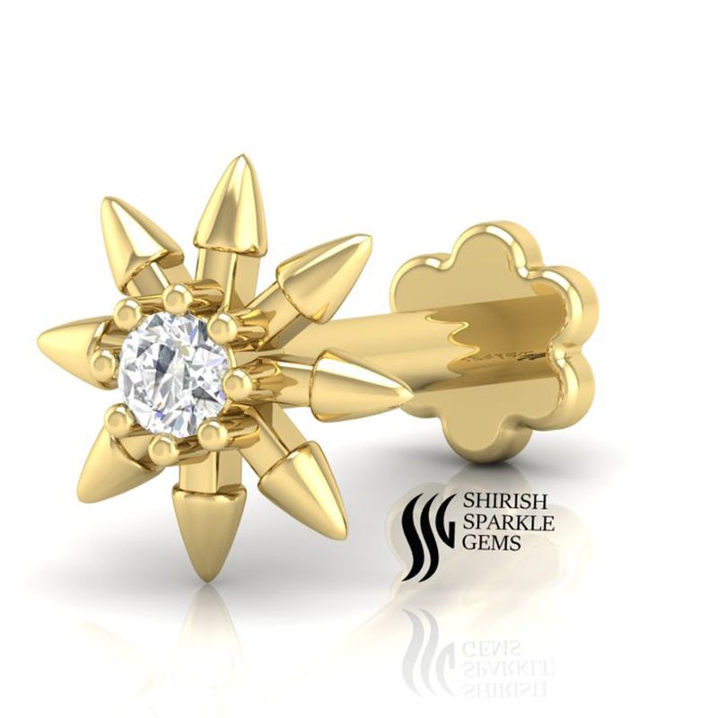Solid Gold Diamond Starburst Nose Pin â Round Cut Center Stone