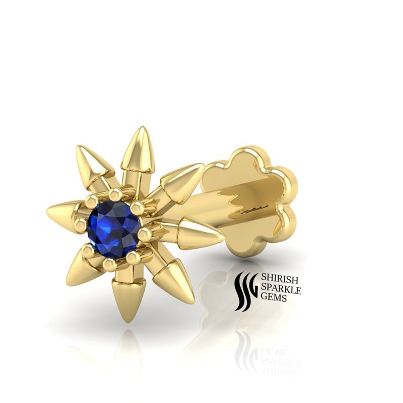 Solid Gold Round Cut Blue Sapphire Nose Pin â Luxury Gift Jewelry