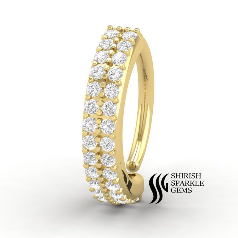 Solid Gold Double Row Diamond Nose Ring â Elegant Open Hoop Design