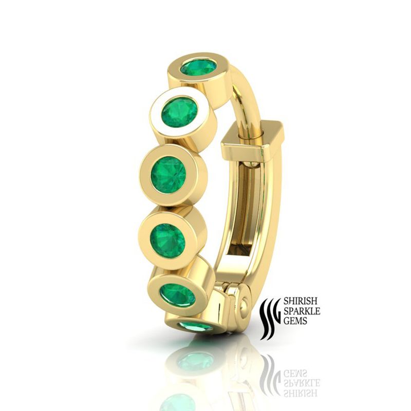 Solid Gold Emerald Bezel Set Hoop Nose Ring â Round Cut Emerald Minimalist Nose Pin Gift