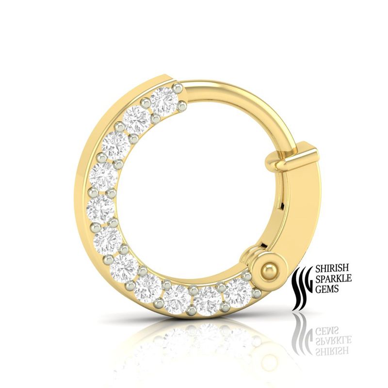 Solid Gold Diamond Hoop Nose Ring â Round Cut Diamond Half Eternity Hoop Piercing Jewelry Gift for Her