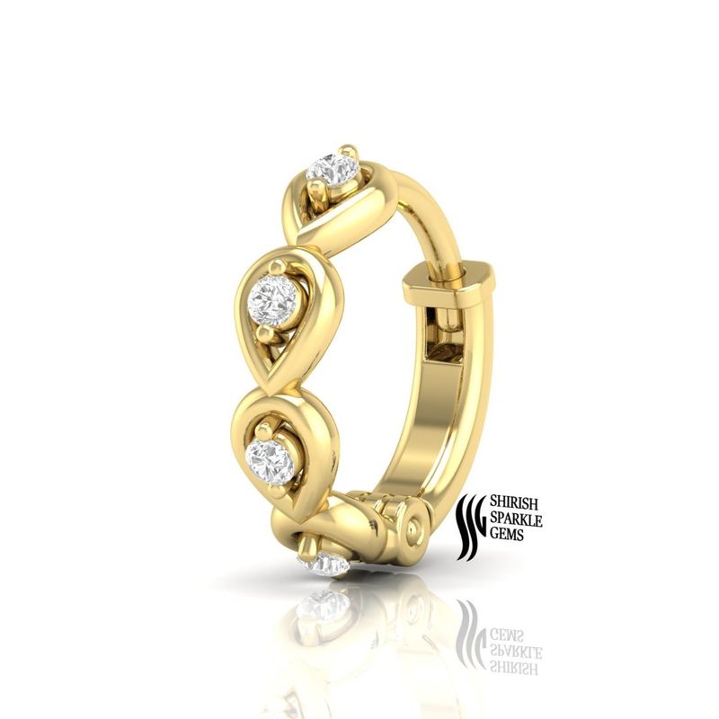 Genuine White Natural Diamond Huggie Hoop â Solid Gold Helix, Conch & Nose Piercing Gift