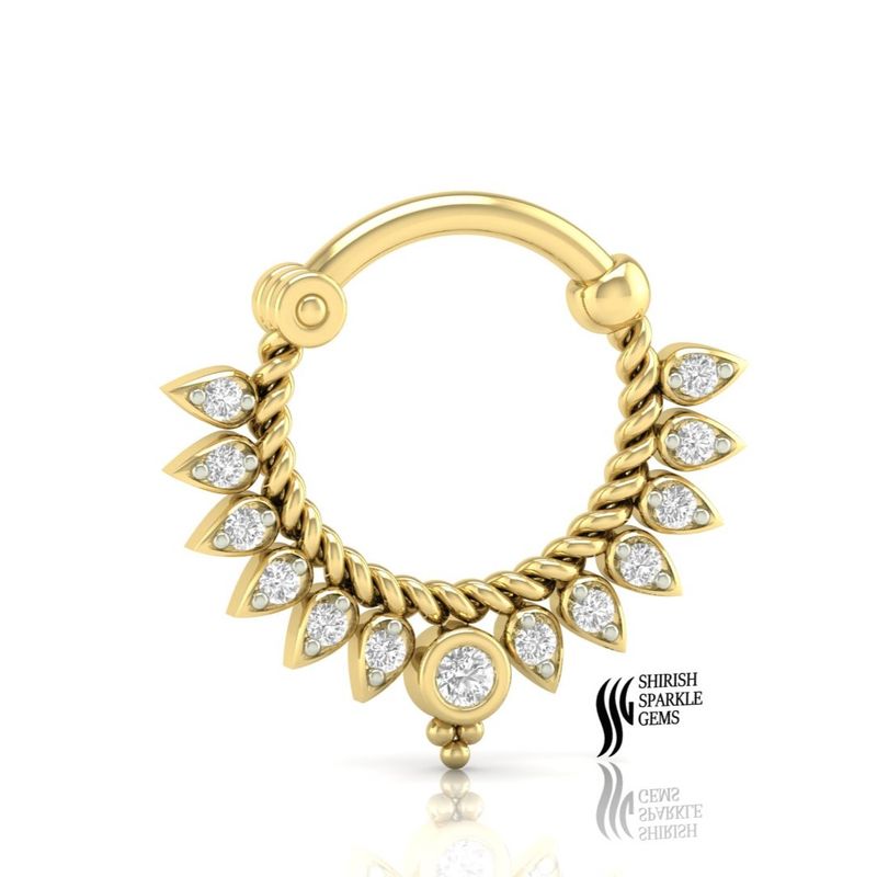 Natural Diamond Twisted Hoop Nose Ring â Solid Gold Leaf Cluster Septum Piercing Gift