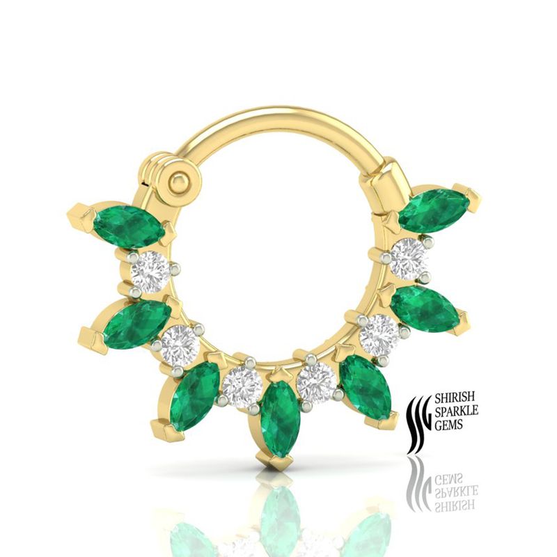 Natural Emerald & Diamond Septum Ring â 8mm Clicker Nose Hoop | Cartilage & Helix Fine Jewelry | Unisex Gift