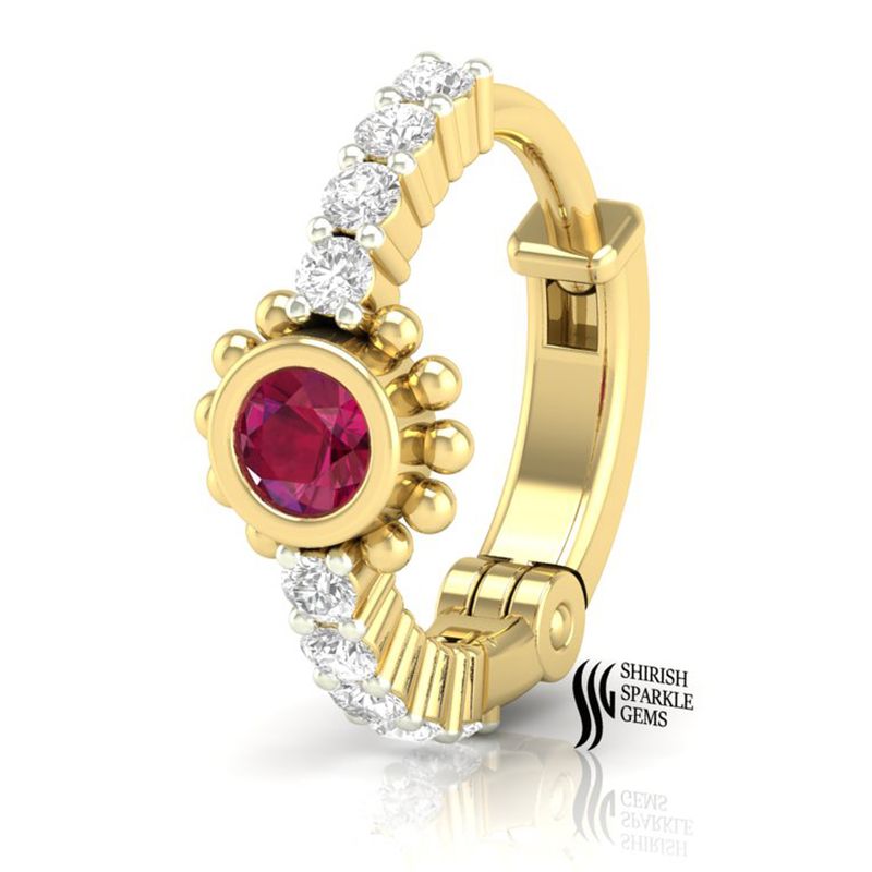Solid Gold Ruby & Diamond Huggie Hoop â Unisex Cartilage, Helix, Conch & Nose Ring | Fine Jewelry Gift for Her