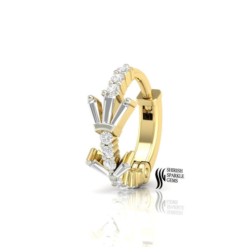 Natural Diamond Baguette Clicker Hoop â Cartilage, Helix, Conch & Daith Piercing | Diamond Nose Ring | Elegant Gift