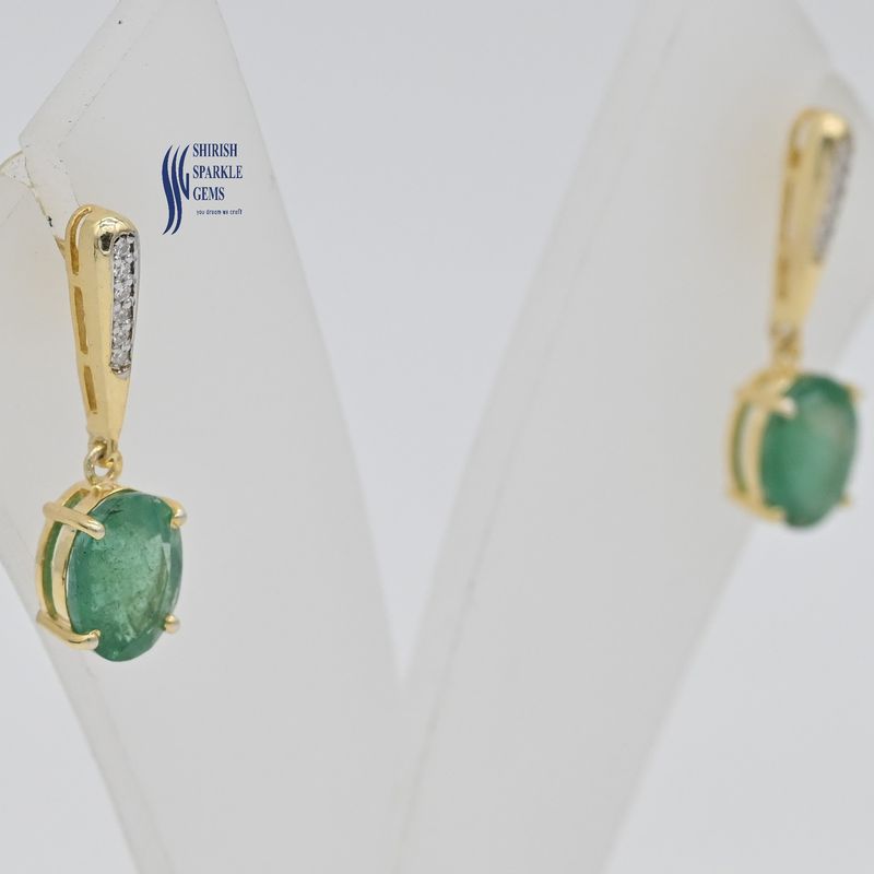 Natural Oval Emerald & Diamond Dangle Earrings for Her â 14K Gold Oval Emerald Drop Earrings | Elegant Fine Jewelry Gift for Women