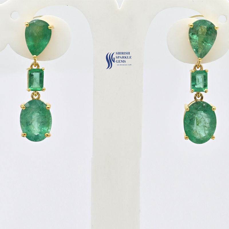 Pear cut emerald earring, Solid Gold Multi-Shape Emerald Drop Earrings, Elegant Statement Dangle Earrings for Women