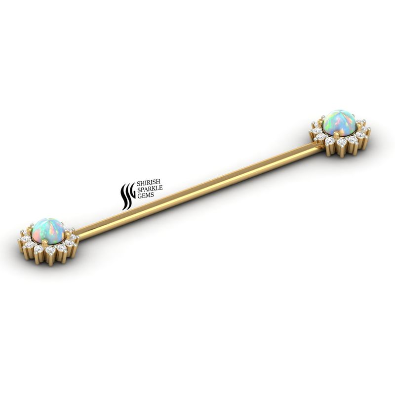 Solid Gold Opal Industrial Barbell â Double Floral Cartilage Piercing Jewelry