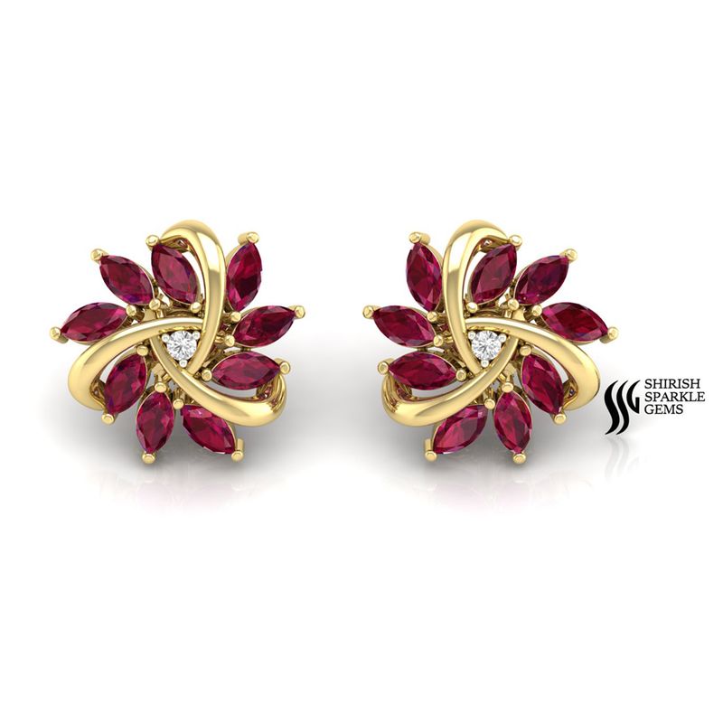 Marquise Ruby Stud Earrings 18K Gold â Genuine July Birthstone Gift for Mom
