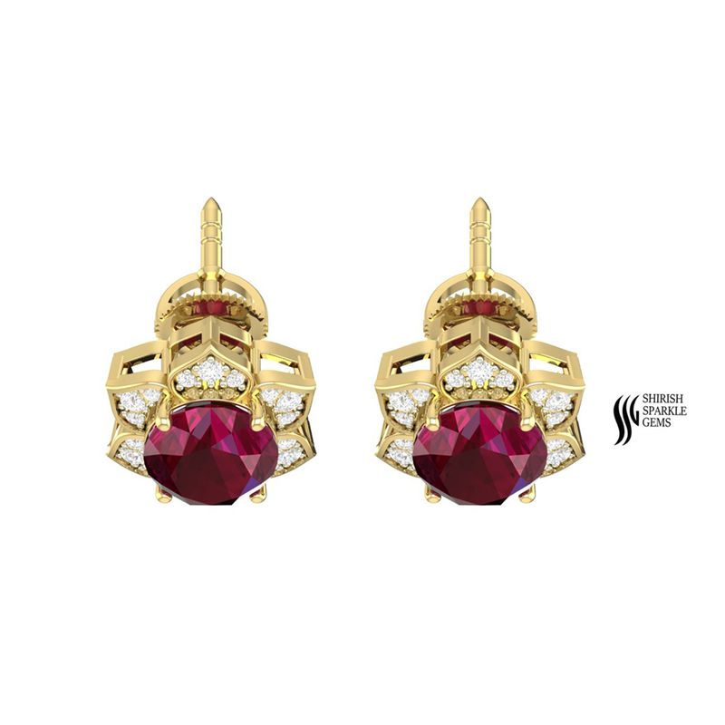 Elegant Solid Gold Ruby & Diamond Statement Studs for Women