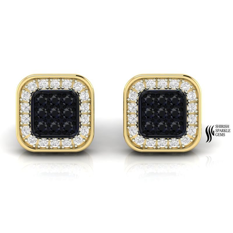 Luxury Black & White Diamond Cushion Earrings in Solid Gold