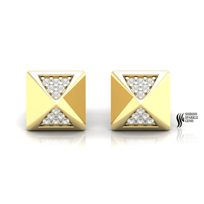 14K Men's Pyramid Solid Gold Geometric Diamond Stud Earrings â Square Pyramid Design