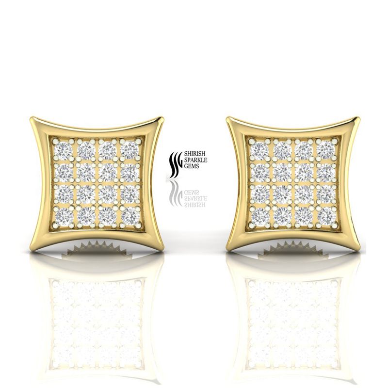 Square Diamond Cluster Stud Earrings in Gold | Elegant Diamond Gift Earrings for Her