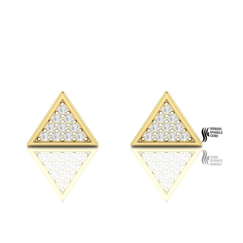 Triangle shape Men's Real Diamond Cluster Stud Earrings in Gold | Geometric Diamond Gift Earrings for Her