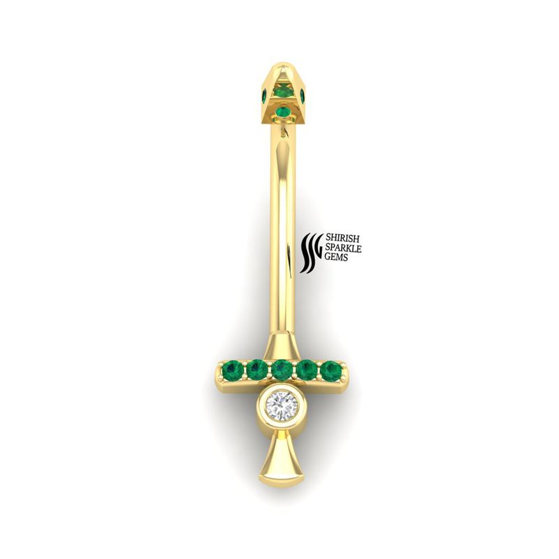 Emerald Belly Ring with Diamond Accent - Luxury Navel Piercing