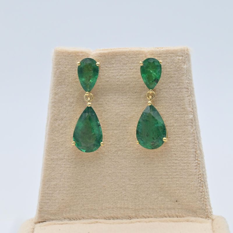 Natural Emerald Drop Earrings, Pear Cut Emerald Dangle Earrings, Solid Gold Emerald Earrings, May Birthstone Jewelry, Elegant Green Gemstone Earrings, Gift for Her