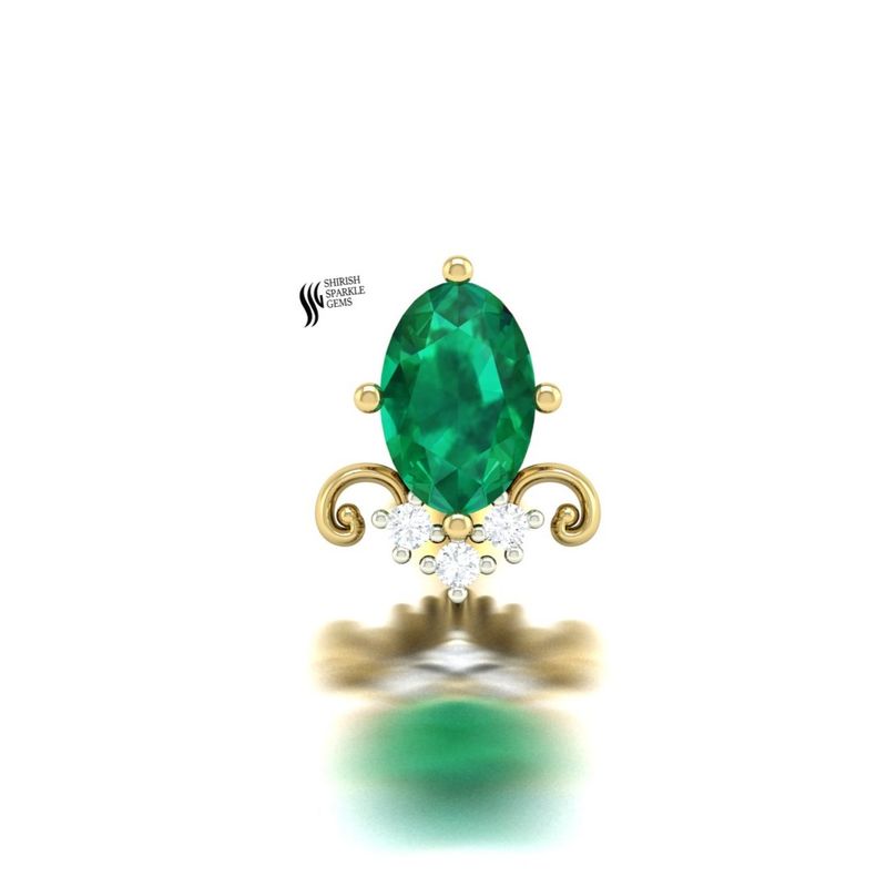 Emerald Diamond Nose Pin in Solid Gold | Oval Green Emerald Nose Stud | Elegant Fine Piercing Jewelry