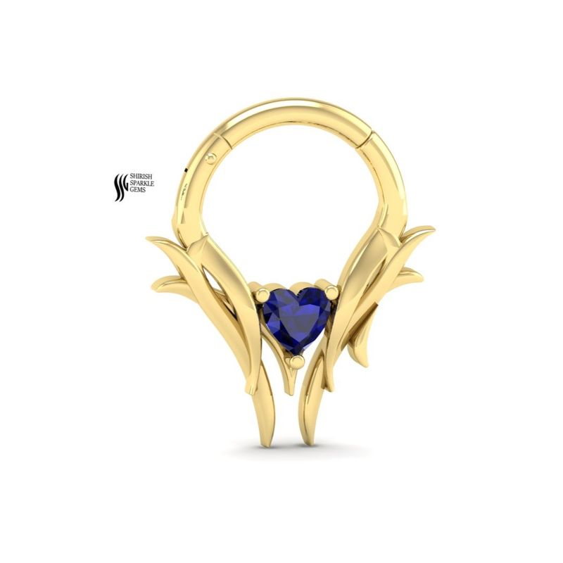 Heart Blue Sapphire Nose Ring in Solid Gold | Nature Inspired Hoop Nose Ring | Fine Piercing Jewelry
