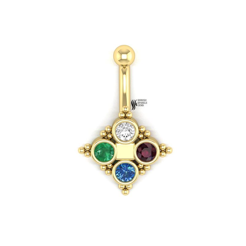 Multi Sapphire Diamond Belly Ring in Solid Gold â Luxury Navel Jewelry