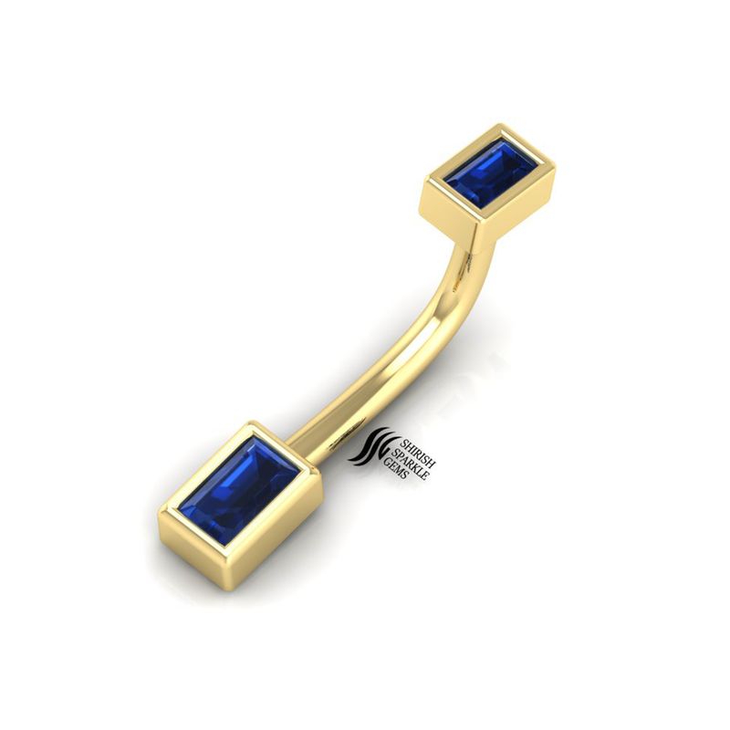 Baguette Blue Sapphire Belly Button Ring in Solid Gold â Elegant Sapphire Navel Piercing Jewelry