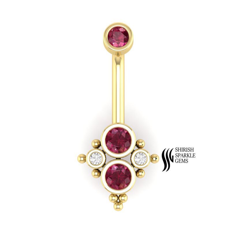 Ruby & Diamond Cluster Belly Button Ring â Solid Gold Navel Piercing Jewelry