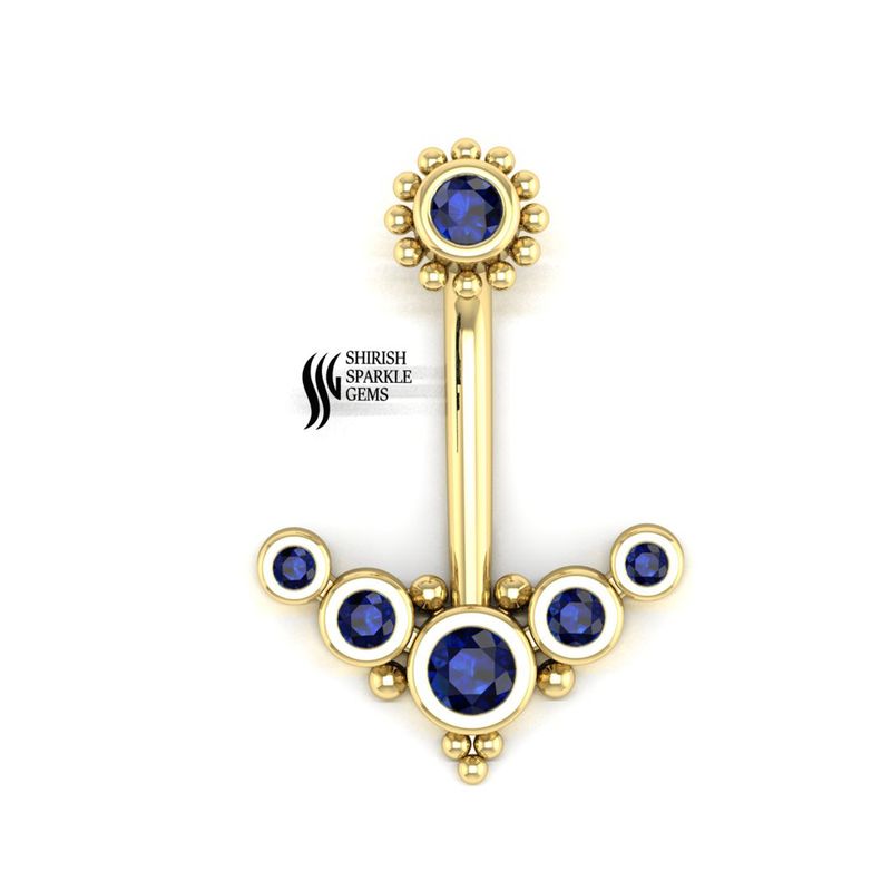 Solid Gold Blue Sapphire Belly Ring â Round Sapphire Cluster Navel Piercing Jewelry
