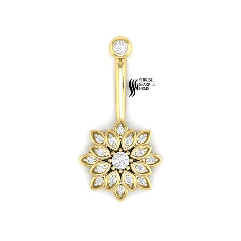 Gold Diamond Floral Belly Ring â Elegant Flower Navel Piercing Jewelry