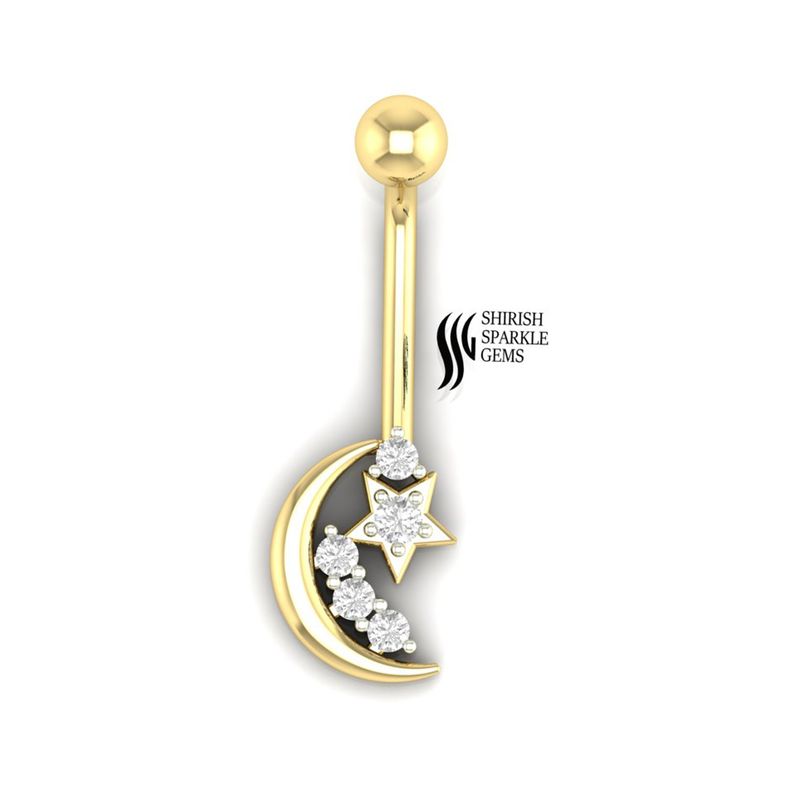 Star & Crescent Moon Diamond Belly Button Ring in Gold â Celestial Navel Piercing Jewelry