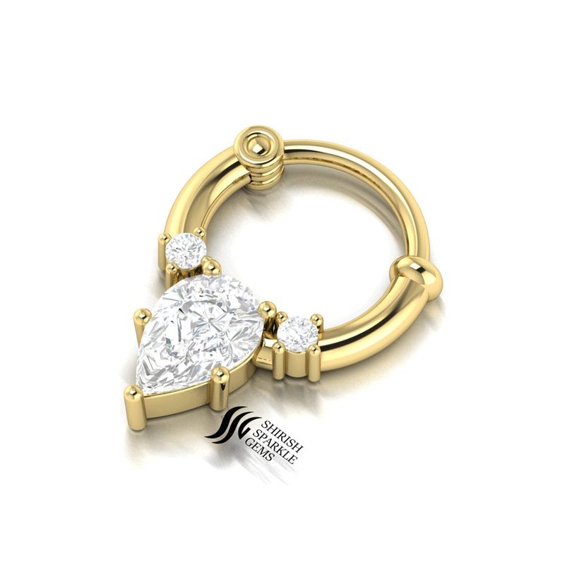 Pear-Cut Diamond Clicker Nose Ring Comfort piercing