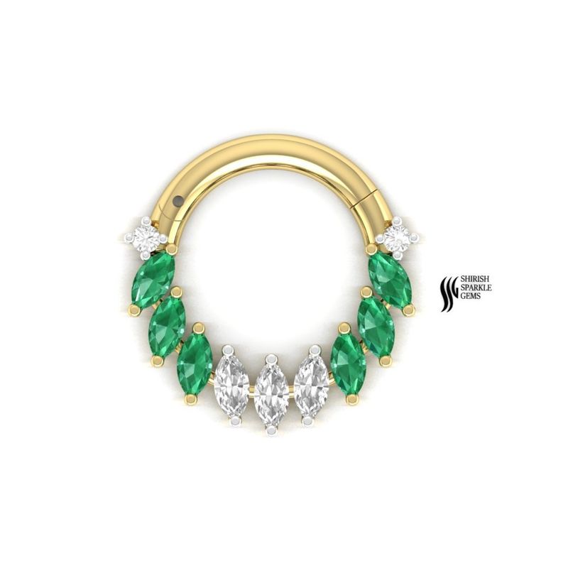 Solid Gold Emerald Diamond Septum Ring | Marquise Emerald Nose Ring | Luxury Piercing Jewelry
