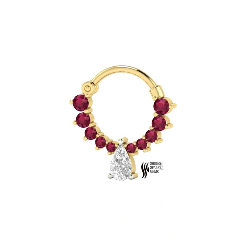 Precious Ruby & Pear Cut Diamond Gold Nose Ring