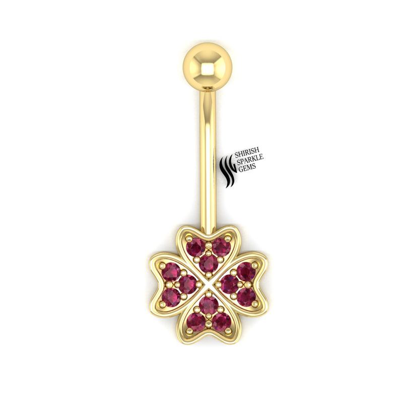 Gold Ruby Clover Belly Ring â Four Leaf Flower Navel Piercing Jewelry