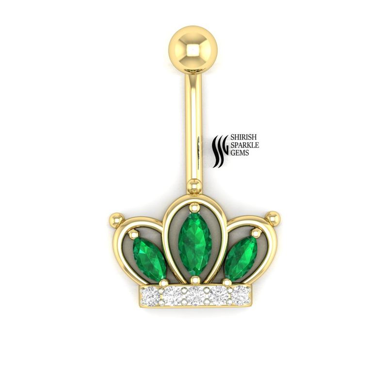 Royal Emerald Crown Belly Button Ring â Anniversary Gift for Her