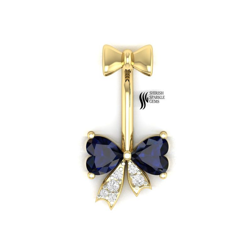 Blue Sapphire Butterfly Belly Button Ring with Diamond Accents â Bow Style Navel Piercing Jewelry