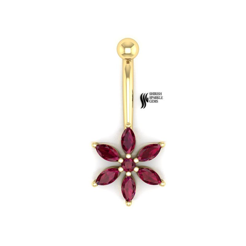 Natural Ruby Red Marquise Flower Belly Button Ring â Gold Navel Jewelry
