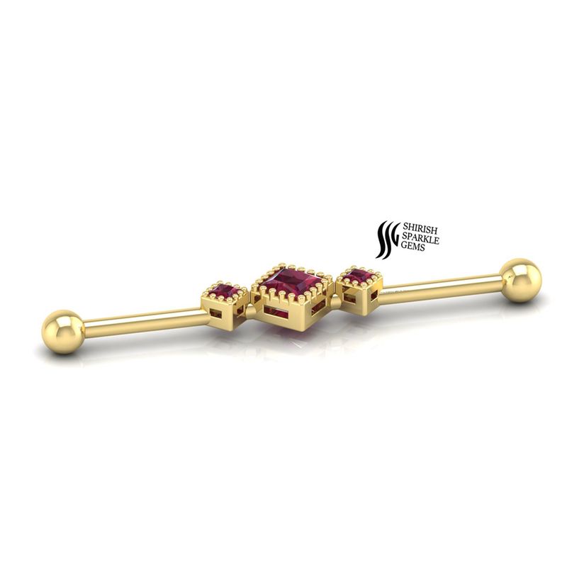 Square Ruby Industrial Barbell â Gold Cartilage Piercing Jewelry