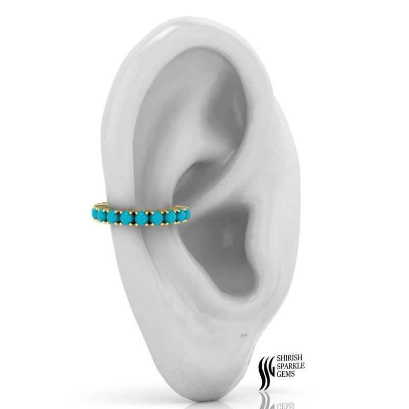 Turquoise Beaded Hoop Earring in Gold â Minimalist Turquoise Cartilage Hoop, Helix Piercing Jewelry Gift for Her