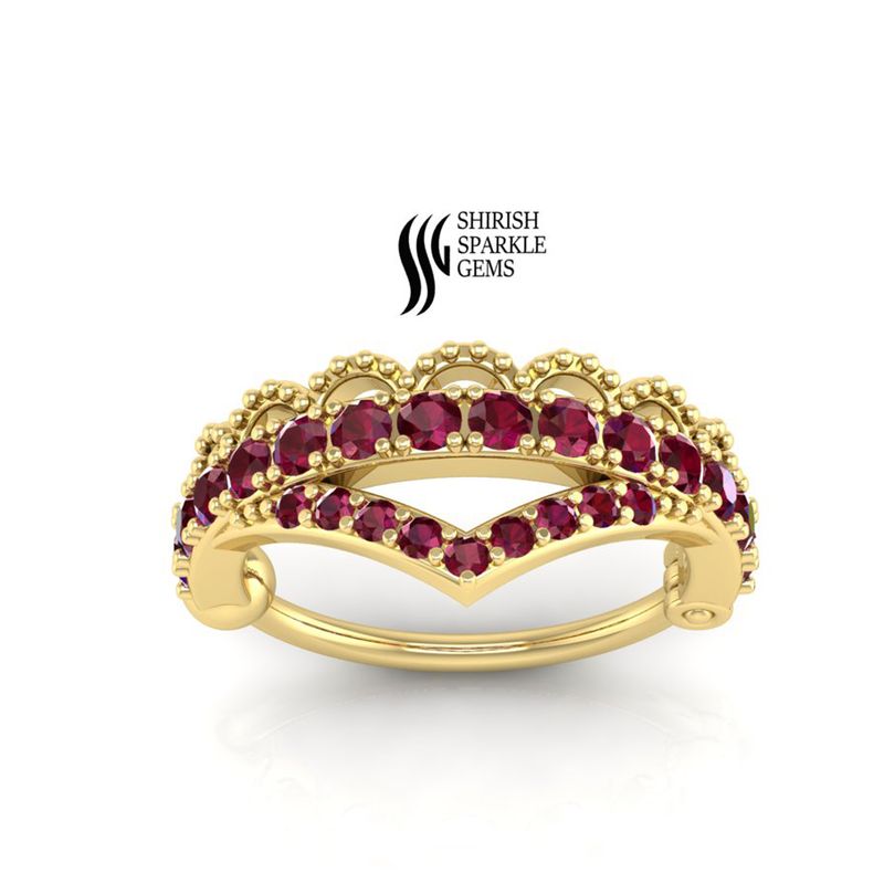 Gold Ruby Ear Cuff, V Shape Ruby Cartilage Earring, No Piercing Ear Wrap, July Birthstone Helix Cuff,