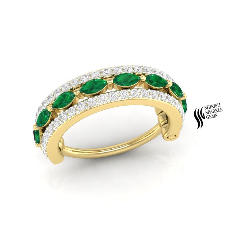 Emerald Diamond Ear Cuff, Marquise Emerald Cartilage Earring, No Piercing Helix Ear Wrap, May Birthstone Fine Jewelry