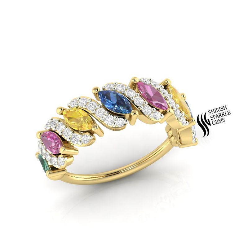 Multi Sapphire Diamond Ear Cuff, Marquise Rainbow Sapphire Cartilage Earring, No Piercing Helix Ear Wrap,