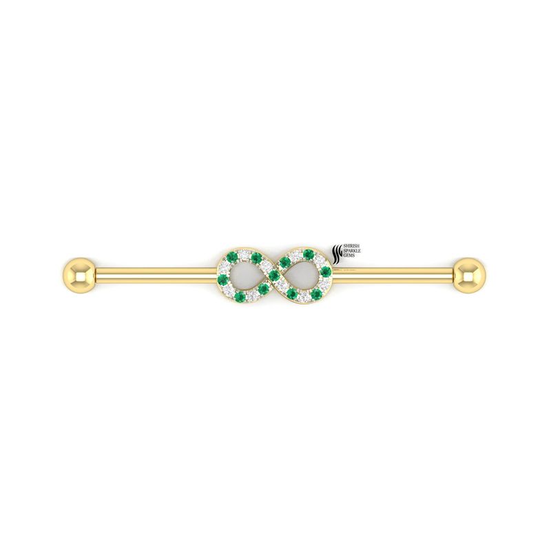 Emerald Diamond Industrial Barbell Solid Gold â Straight Bar Cartilage Piercing Jewelry
