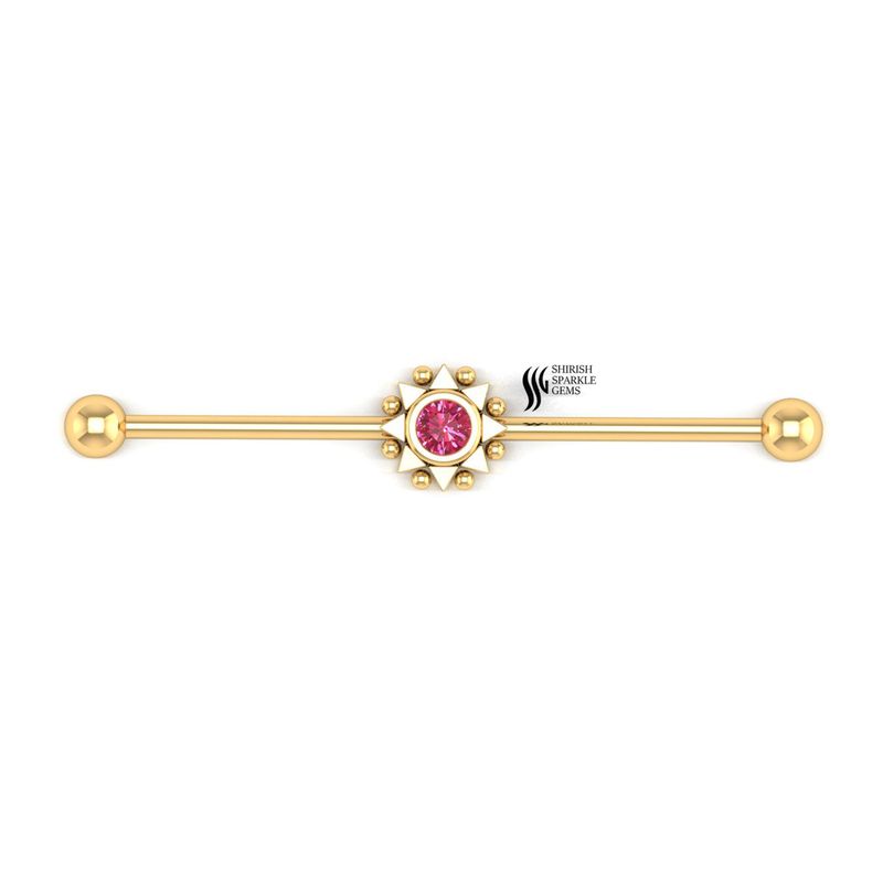 Solid Gold Pink Sapphire Sun Cartilage Industrial Barbell â Straight Bar Piercing Jewelry