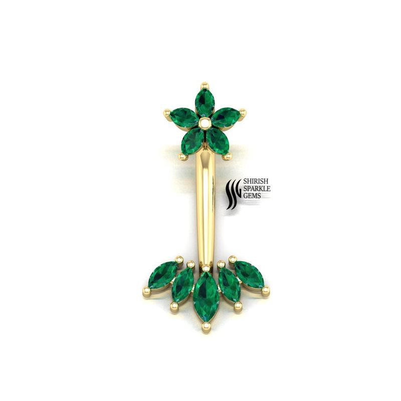 Emerald Flower Industrial Barbell | Green Emerald Industrial Piercing | Floral Industrial Ear Barbell Jewelry
