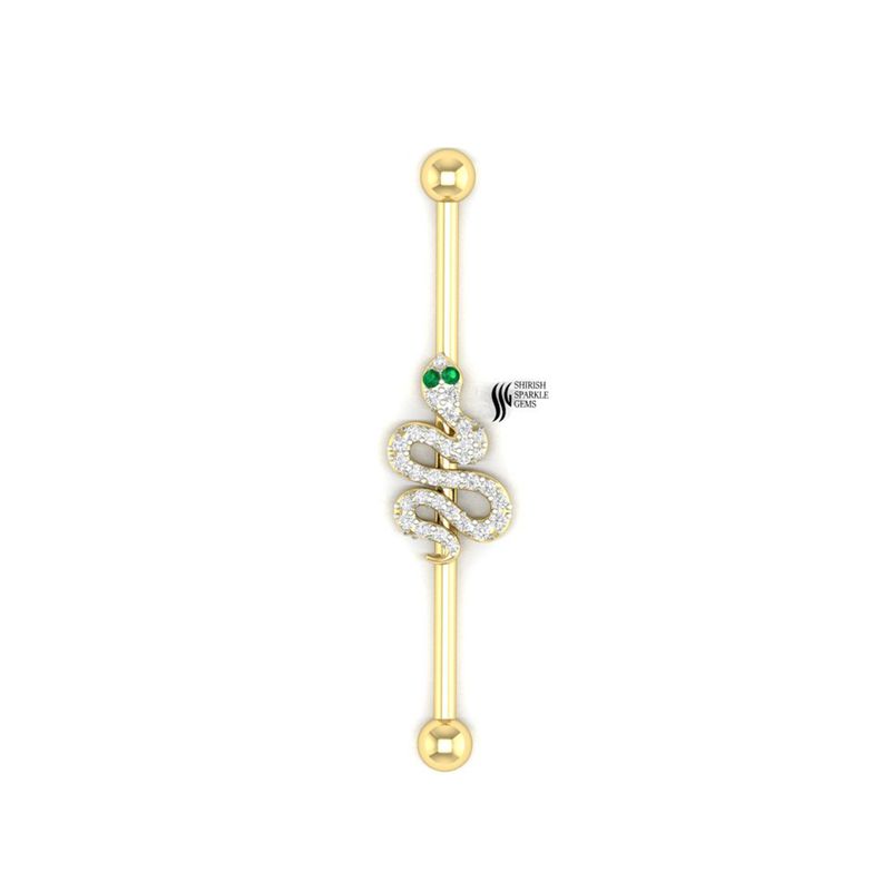 Gold Diamond Snake Industrial Barbell â Emerald Eye Snake Industrial Piercing Bar for Ear Jewelry