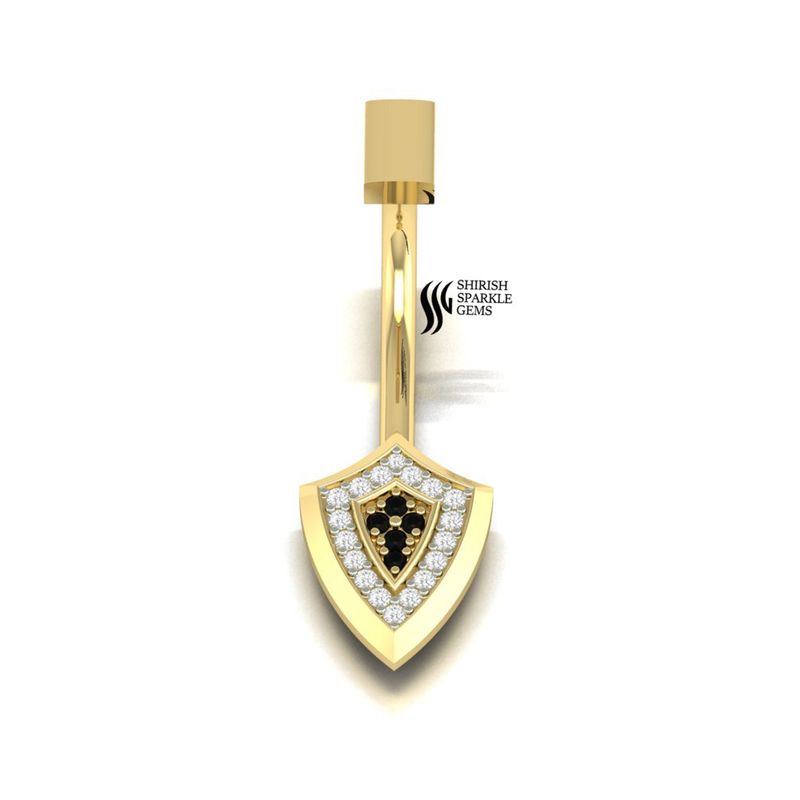 Gold Black Diamond Belly Ring, Shield Navel Ring, Diamond Belly Button Ring, Gold Belly Piercing Jewelry,