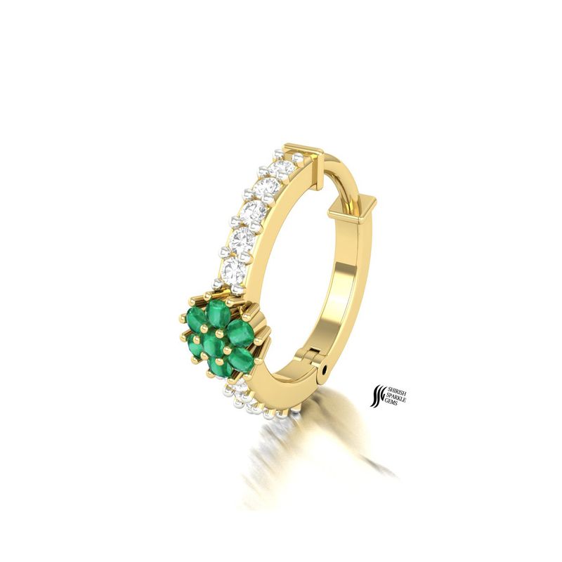 Emerald & Diamond Nose Ring in 14K Gold â Floral Hoop Nose Jewelry