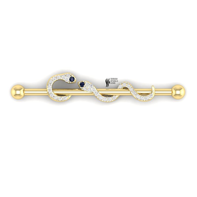 Gold Diamond Snake Industrial Piercing â Blue Sapphire Eye Serpent Barbell