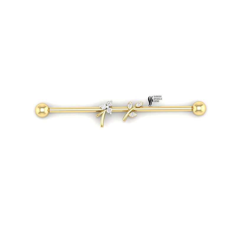 Luxury Diamond Floral Industrial Barbell Gold Cartilage Piercing Jewelry