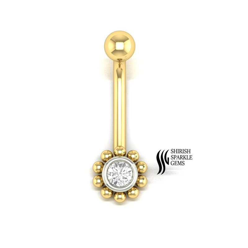Diamond Floral Belly Button Ring Gold Beaded Sun Design Navel Jewelry
